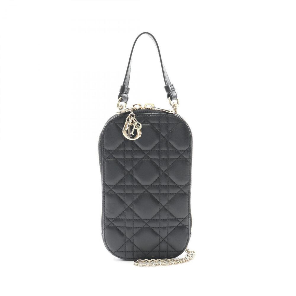 Christian Dior LADY Cannage Phone Holder Handbag Leather Black